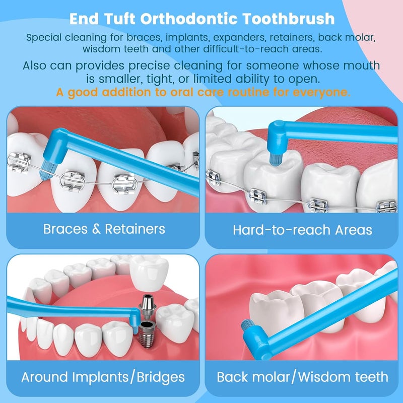 Fregum End Tuft Toothbrush for Orthodontic, Soft Bristles Angled Toothbrush for Braces, Implants, Retainers, Back Teeth, and Wisdom Teeth, 6 Pcs - Image 2